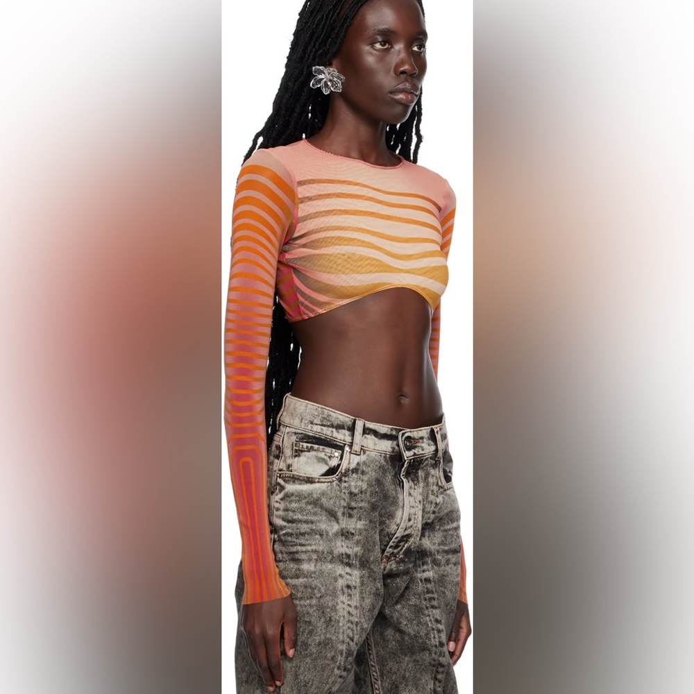[jean paul gaultier] body morphing stripes crop mesh top - Picture 6 of 14